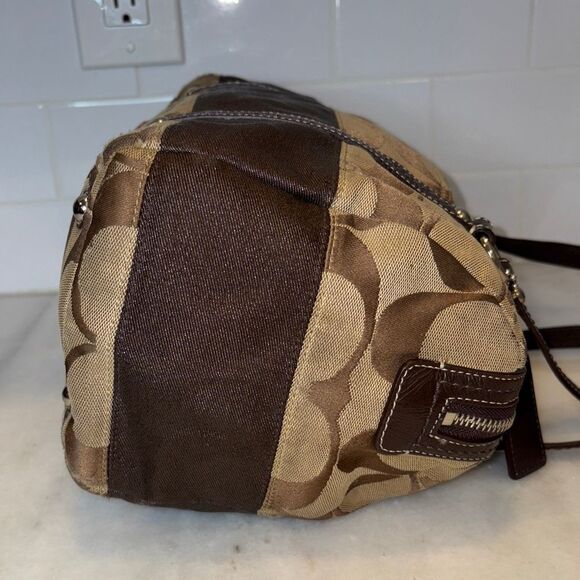 Coach Jacquard Signature Logo Striped Satchel Bag - Picture 6 of 16